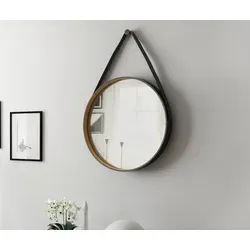 Runder Badspiegel Talos Ø 55 cm in Schwarz/Gold in gold von Talos