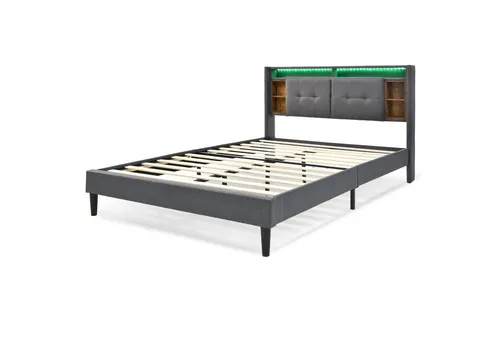 Odikalo Polsterbett Doppelbett Bettgestell Stauraum-Kopfteil 140x200cm Grau(Mit Matratze)