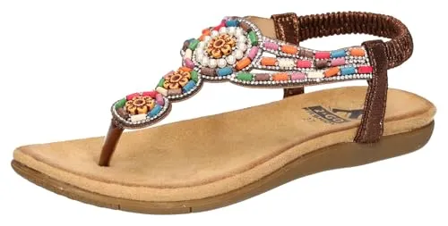 2Go Fashion Damen 8018-827 Flache Sandale in Bronze, Größe 40 EU - Damen-Zehentrenner mit detailverliebt gestaltetem Perlenbesatz und funkelnden Strasssteinen für einen eleganten Auftritt.