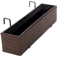 VIVANNO Balkonkasten Polyrattan BALKONI - Braun Geflochten, 80x19x20 cm - Blumenkasten aus robustem Polyrattan, perfekt für Ihren Balkon. Mit stilvollem geflochtenem Design und idealen Maßen für eine ansprechende Pflanzenpräsentation.