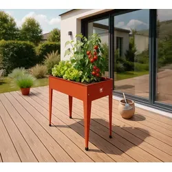 Herstera Garden Metall Hochbeet Urban Rot 100x40x84 cm - Modernes, rostfreies Hochbeet für Balkon und Terrasse, rückenschonend und mit integriertem Wasserablass