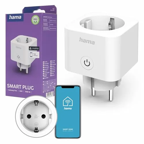 HAMA Smarte WLAN-Steckdose - Matter, sprach- und appgesteuert, 3.680W, kompakt und ohne Gateway für einfaches Smart Home Management