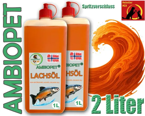 Ambiopet Premium Lachsöl  2x1L Flasche Fischöll Hund Pferd Katze BARF Omega 3&6