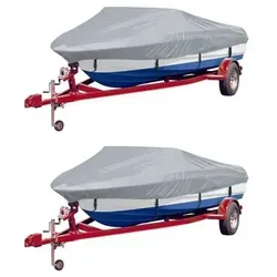 vidaXL Bootspersenninge 2 Stk. Grau - Perfekte Bootsabdeckung für Längen von 519-580 cm - Boot-Zubehör: Robuste und wasserdichte Bootsplane aus schimmelresistentem Polyester, ideal für Lagerung und Schutz, inklusive praktischer Aufbewahrungstasche.