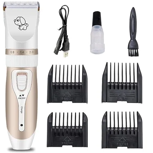 INF Hundetrimmer kabellos und leise, mit Zubehör Gold/Weiß