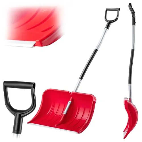 KADAX Schneeschaufel mit Aluminiumgriff, Schneeschieber mit ergonomischem Griff, Schneekippe aus Kunststoff mit Aluminiumbeschlag (Rot, 50 x 140 cm)