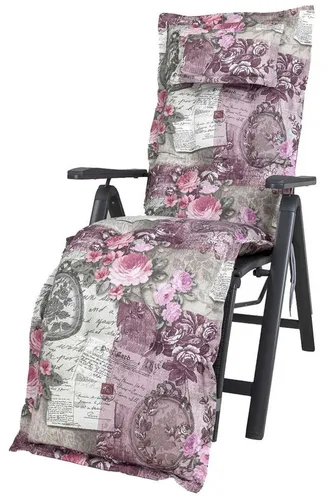 KETTtex Sesselauflage Relaxliege Rom 0798 rosa-grau Blumen Landhaus 170x50x9 cm KETTtex