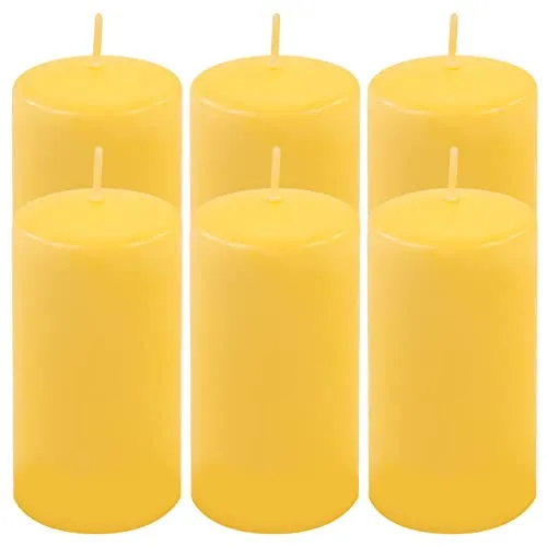 Stumpenkerze Höhe 11,5 cm Ø 6 cm lange Brenndauer Rund-Kerze Säulenkerzen Kerzen-Deko Tafelkerzen Weihnachts-Kerzen Hochzeit (gelb, 6)