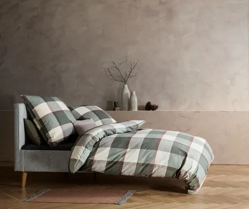 Fleuresse Lech Edelflanell Bettwäsche 240x220 cm, Karo in Grün-Braun-Beige - Kuschelige 3-teilige Bettwäsche aus 100% Mako-Baumwolle, ideal für den Winter. Hautsympathisch und pflegeleicht, sorgt für ein traumhaft weiches Schlafgefühl.