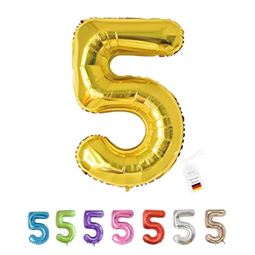 LITTLE BIRTHDAY | Zahlen Luftballon | Folienballon | Helium Gas Balloon Ballon | 101 cm | 0 1 2 3 4 5 6 7 8 9 in vielen Farben | Geburtstag | Kindergeburtstag | Deko | gold 5