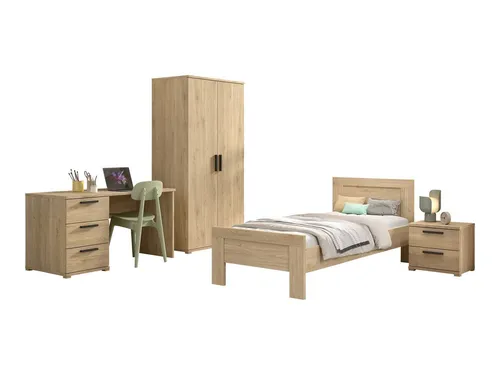 aufm Kessel Jugendzimmer-Set Keelia Eiche – Komplettset mit Bett, Schrank & Schreibtisch - 4-teiliges Set für Kinder- und Jugendzimmer in Eiche Dekor. Inklusive Bett, Nachtkonsole, Kleiderschrank und Schreibtisch. Pflegeleichte Oberflächen und stabile Konstruktion bieten Funktionalität und modernes Design.