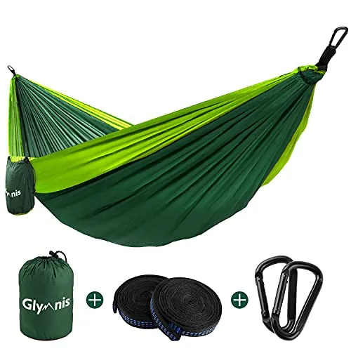 Glymnis Ultraleichte Hängematte aus Nylon, 300 kg, Tragkraft 300 x 200 cm, mit 2 x Nylonriemen und 2 x Karabinerhaken für Camping, Reisen, Outdoor, Garten