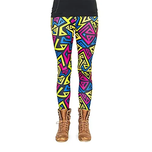 cosey - Neon Line Leggings - knallige Farben- in verschiedenen Leuchtend bunten Designs (Einheitsgröße) (Retro Lines)