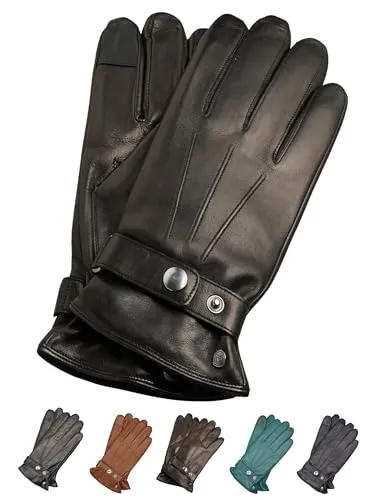 AKAROA ESTD 2019 Lederhandschuhe Herren RON, Touchscreen Funktion, italienisches Leder, recyceltes Strickfutter aus 50% Kaschmir und 50% Wolle, 5 Größen S - XXL, schwarz, XXL-10,5