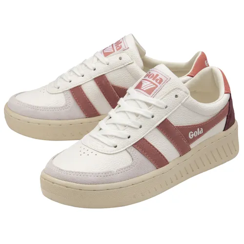 Gola Grandslam Trident Damen Sneaker in Weiss/Rose/Pink - Sneaker aus 85% recyceltem PU und Wildleder, ideal für trendbewusste Frauen, die Wert auf Nachhaltigkeit und Style legen.