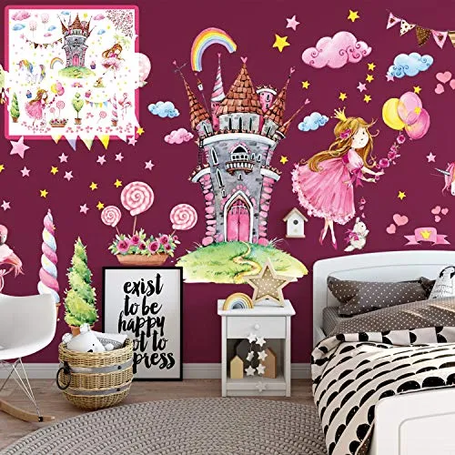 XXL Wandtattoo Prinzessin rosa princess Set verschiedene Motive| Kinderzimmer Aufkleber bunt Wanddeko