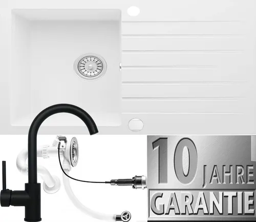 Granitspüle Weiß Berlin KüchenspüleEinbauspüle Spülbecken 76x44 cm Armatur Stan