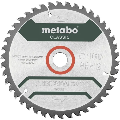 Metabo Kreissägeblatt Precision Cut Wood D165mm - Kreissägeblatt für präzise Holzschnitte mit 42 Zähnen, ideal für professionelle Anwendungen und langlebige Ergebnisse.