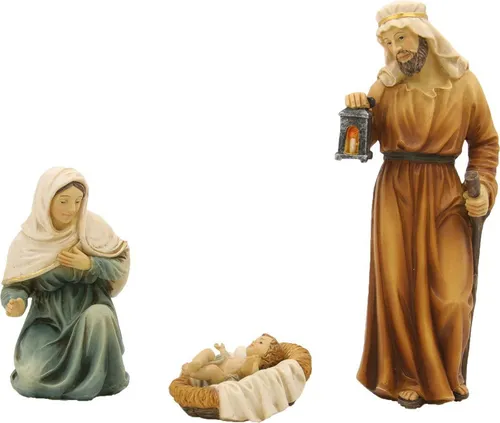 FADEDA Krippenfigur Set - Heilige Familie orientalisch, 4 Teile - Schöne orientalische Krippenfiguren für eine festliche Atmosphäre! Detailgetreu und handbemalt, aus robustem Material. Ideal für ganzjährige Dekoration und Weihnachtskrippen. Höhe: 15 cm.