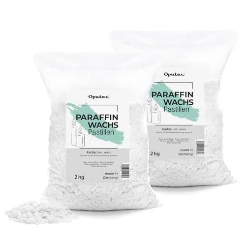 Oputec 4KG Paraffinwachs Pastillen für Kerzen - Einfaches Kerzen Gießen - Kerzenwachs aus Paraffin, ideal zum Gießen und Nachfüllen von Kerzen. Die Pastillenform ermöglicht eine schnelle und saubere Verarbeitung. Made in Germany für höchste Qualität.