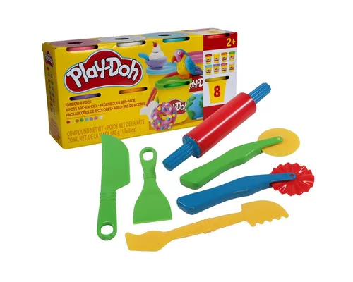 peveha24 Knete Play-Doh 8er Pack Regenbogen Knete mit GOWI Knetwerkzeug 6tlg. im Set