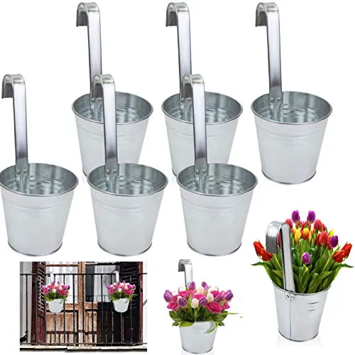 6er Set Hängetöpfe - Tolle Blumentöpfe aus robustem Zink mit Haken für einfache Dekoration, perfekt als Pflanztopf, Übertopf oder dekorative Vase für einen schönen Garten Deko