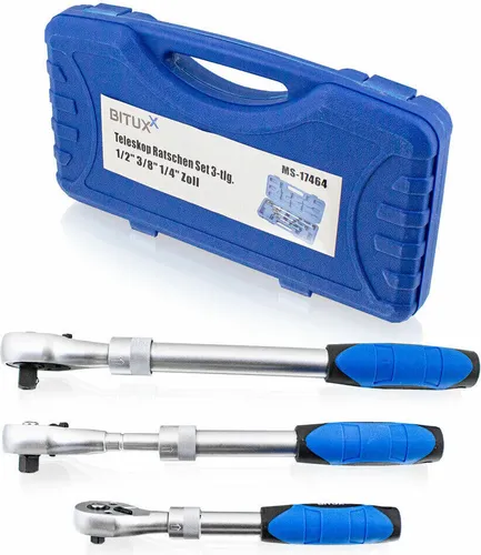 BITUXX 3 tlg Teleskop Ratschen Set - Ratschenschlüssel Set mit 3 ausziehbaren Umschaltknarren (1/4