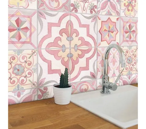 K&L Wall Art Fliesenaufkleber 12er Set Rosa Vintage Deko in rot von K&L Wall Art