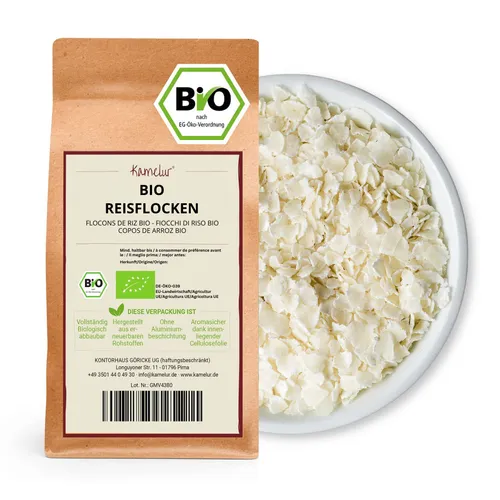  Bio Reisflocken 500g, vegan, zum Kochen, Backen oder als Müsli 17 EUR/kg