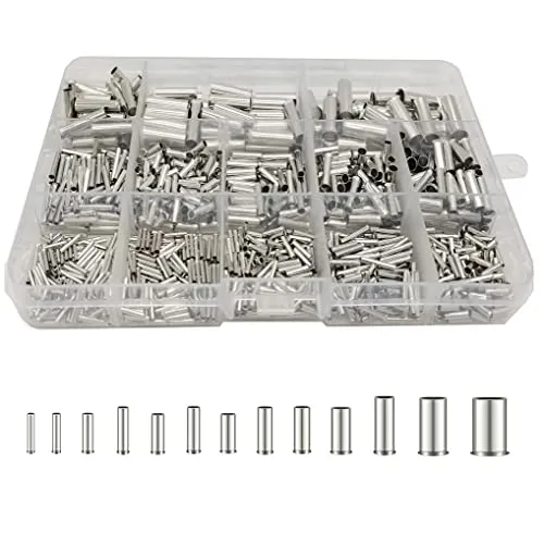 Aderendhülsen Sortiment Set, Streudose Unisoliert 1000 Stück, 16mm²-0,5mm² Kabelhülsen, 6-22 AWG, Quetschklemmen, Draht Unisolierte Stoßverbinder für Elektrische Spleißen