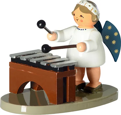 KWO Engel mit Xylophon aus Holz, 5cm - Figuren und Dekoration aus hochwertigem Holz, perfekt für Ihre kreative Gestaltung und als liebevolles Geschenk.