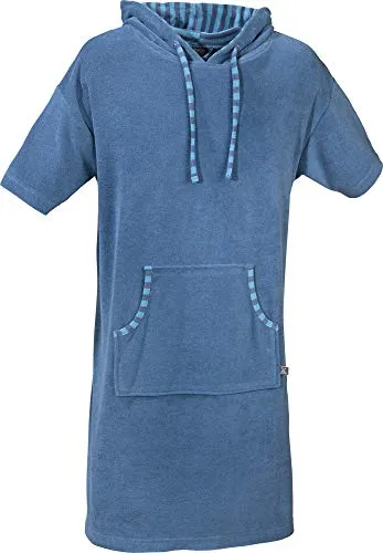 Erwin Müller Unisex Poncho, Damen - Herren - Surf-Poncho blau Größe XS-M - mit Kapuze und Taschen, Badetuch, Umkleide-Hilfe, Leicht-Frottier