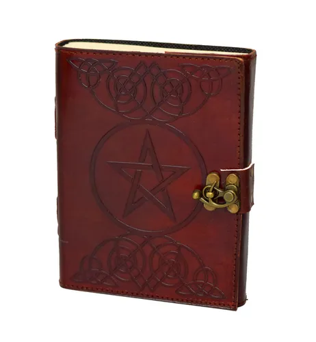 Pentagramm Gothik Indien Lederbuch Notizbuch Handmade - Hochwertiges Notizbuch aus Indien, handgefertigt mit einem stilvollen Pentagramm-Design. Ideal für kreative Notizen und RPG-Fans.
