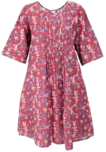 GURU SHOP Boho Maxitunika - Sommerliches Minikleid in Rot - Freizeitkleid für Damen, luftiges Baumwollmaterial für hohen Tragekomfort, ideal für warme Tage und den perfekten Boho-Style.