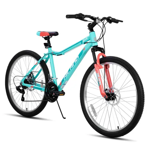 Hiland Damen Mountainbike 26 Zoll – Aluminium Rahmen, 18 Gang, Doppelscheibenbremse - Vielseitiges Damen-Mountainbike mit leichtem Aluminiumrahmen und 18-Gang-Schaltung für müheloses Fahren. Mechanische Scheibenbremsen und Federgabel sorgen für Sicherheit und Komfort auf jedem Terrain.