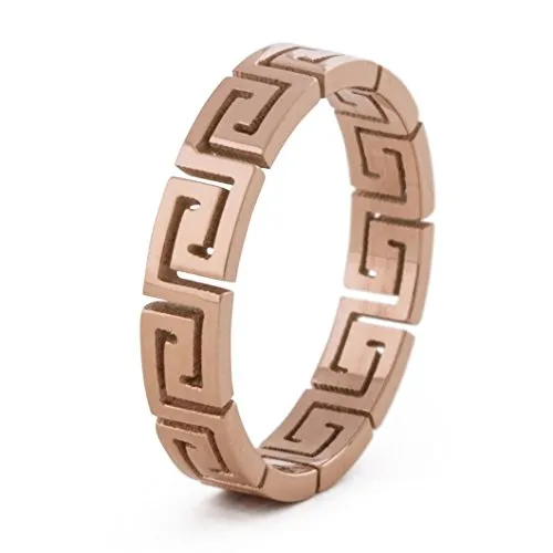 Akitsune Argius Ring | Eleganter Damen Ring mit Griechischen Ornament Muster | Design-Ring für Frauen und Herren Edelstahl Filigran Mäander - Rosegold - US 7