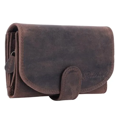 Benthill Damen Geldbörse aus Echtleder mit RFID-Schutz - Elegante Geldbörse im Vintage-Stil aus echtem Rindsleder, bietet 15 Kartenfächer und RFID-Schutz für maximale Sicherheit.