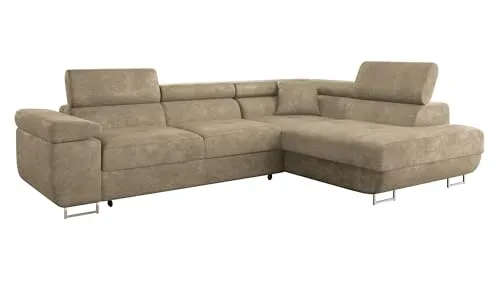 MIRJAN24 Ecksofa Torezio - Stilvolle Eckcouch mit Schlaffunktion in Braun - Das elegante Ecksofa Torezio bietet mit einem Bettkasten und einer Schlaffläche von 198x125 cm idealen Komfort. Perfekt für entspannte Abende und Gästeübernachtungen!