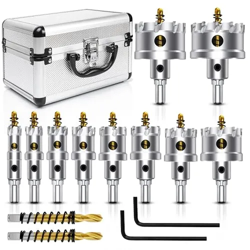 ASNOMY 12 Stück 16-54 mm Lochsäge Hartmetall-Bohrer, hochwertiger TCT-Bohrer-Lochsägen-Set, titanbeschichteter Zentrierbohrer aus Hartmetall, für Edelstahl, Eisen, Holz, Kunststoff