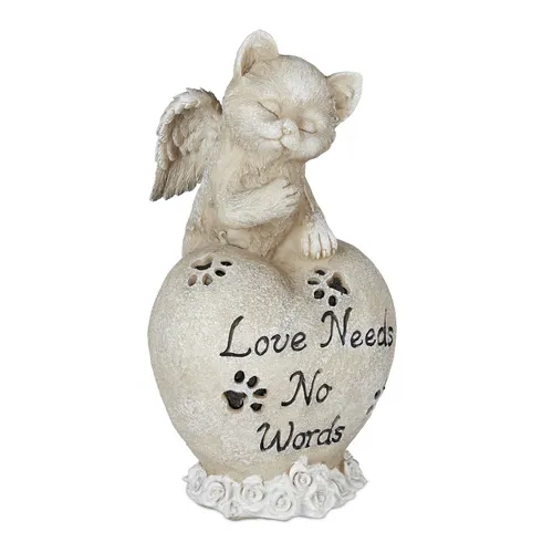 Grabschmuck Katzen Grabstein Gedenkstein für Katze Katzenengel Grabdeko creme