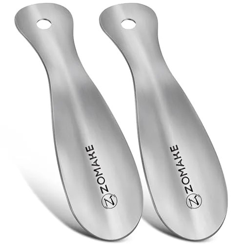 ZOMAKE Schuhlöffel Klein,Kleiner Schuhanzieher Metall,Mini Edelstahl Reise Schulöffel Kurz 19cm Mit Wandhalterung(2er Silber)