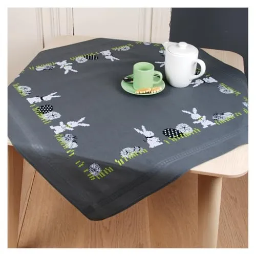 Tischdecke Kreuzstich Stickpackung Ostereier und Hasen, 80x80cm