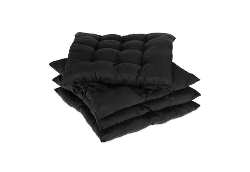 Relaxdays Stuhlkissen 4er Set schwarz - Stuhlkissen im 4er Set, ideal für Balkon, Garten und Esszimmer. Hoher Sitzkomfort dank weicher Füllung und langlebiger Form. Schützt Möbel vor Schmutz und Abnutzung.
