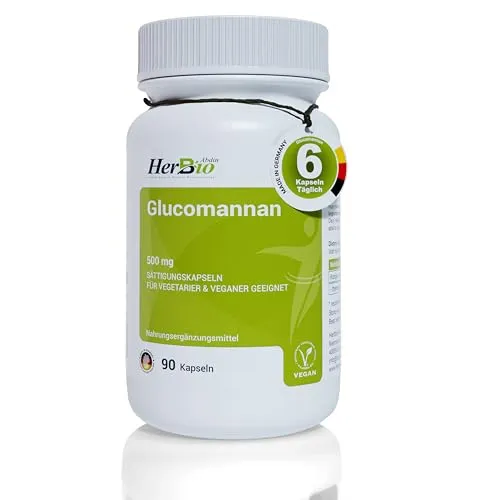 Vegane Hochdosierte Glucomannan Kapseln 500mg - 90 Kapseln - 100% Glucomannan - Natürliches Ballaststoffpräparat für die Gewichtskontrolle - Ohne zusätzliche Inhaltsstoffe - Laborgeprüft