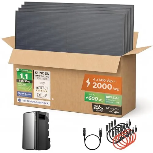 Solarway® 2000Wp / 800W Balkonkraftwerk mit 1,9kWh Speicher komplett Steckdose