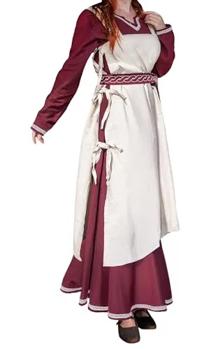 Leonardo Carbone® Damen Überkleid Hildegard Seitliche Bändel | Karneval, Halloween, Cosplay, LARP, Mittelalterkleid, Kostüm, Gewand | 100% Baumwolle Natur L/XL