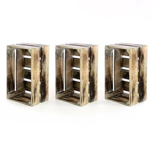 Divero 3er Set Vintage Holzkiste in Braun Geflammt - Vielseitige Stapelbox