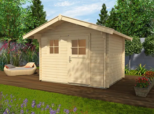 Weka Gartenhaus 131, Natur - Stabil und Stilvoll - Gartenhäuser: Das Weka Gartenhaus 131 überzeugt mit stabiler Blockbohlenbauweise und viel Licht durch Fenster. Ideal für Gartenmöbel und Geräte, sorgt es für ein gemütliches Wohngefühl.