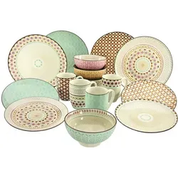 CreaTable Mandala 16-teiliges Geschirrset - Kombiservice aus Steinzeug, spülmaschinen- und mikrowellengeeignet, mit asiatischem Flair und langlebiger Markenqualität für den täglichen Gebrauch.