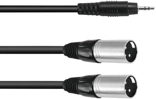 Omnitronic 30225157 XLR Adapterkabel [1x Klinkenstecker 3.5mm - 2x XLR-Stecker 3 polig] 3.00m Schwarz